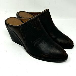 FRYE Serena Black Leather Heel Mules Women Sz 8 MSRP $258